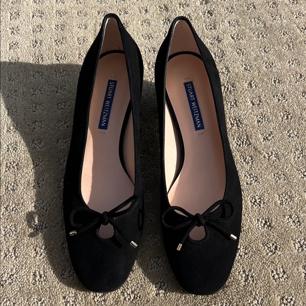 Stuart Weitzman Black suede heel with Bow Detail